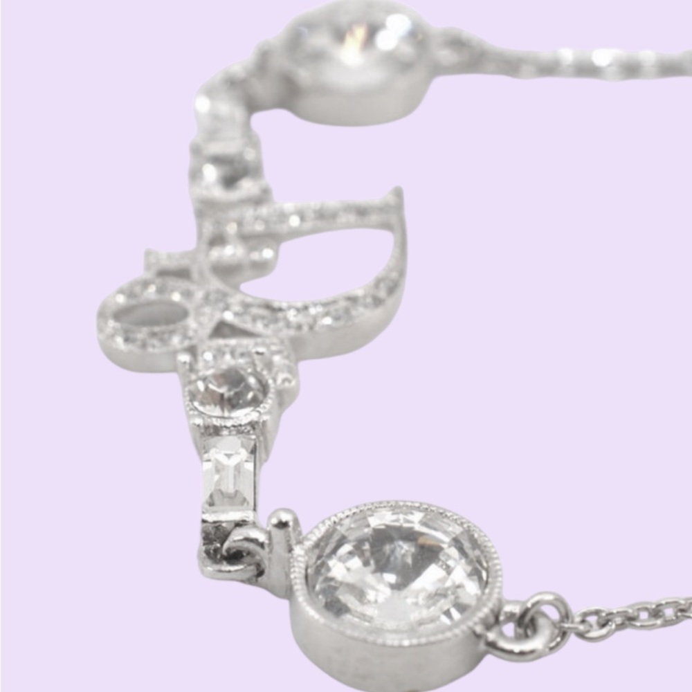 Dior: Crystal Logo Bar Rhinestone Silver Necklace - Picture 9 of 16